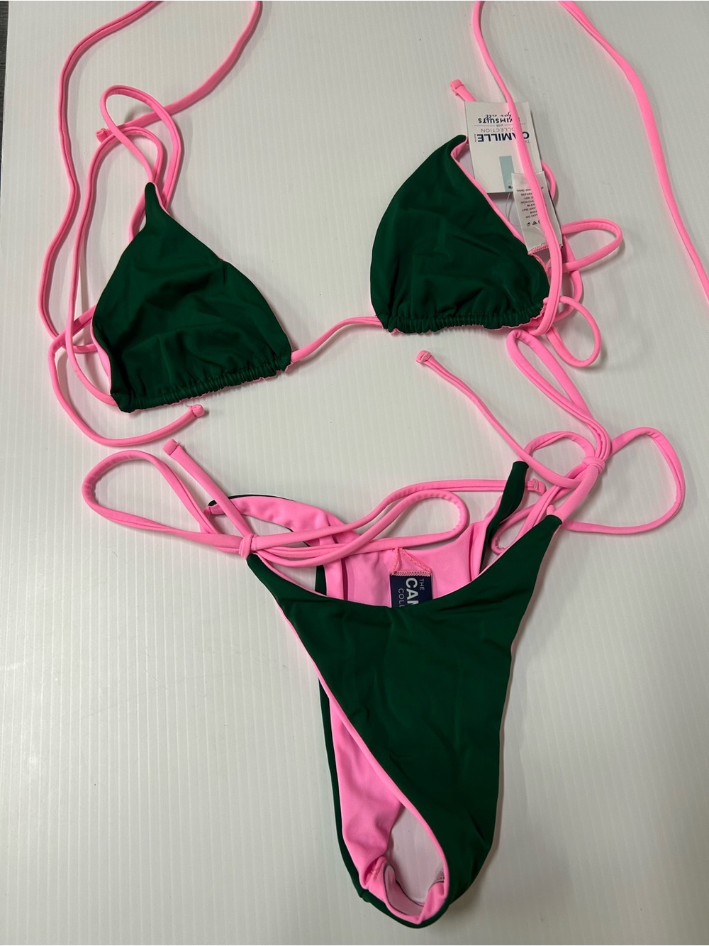 Camille Collection Swimsuits for All Pink Green Bikini Reversible NWT